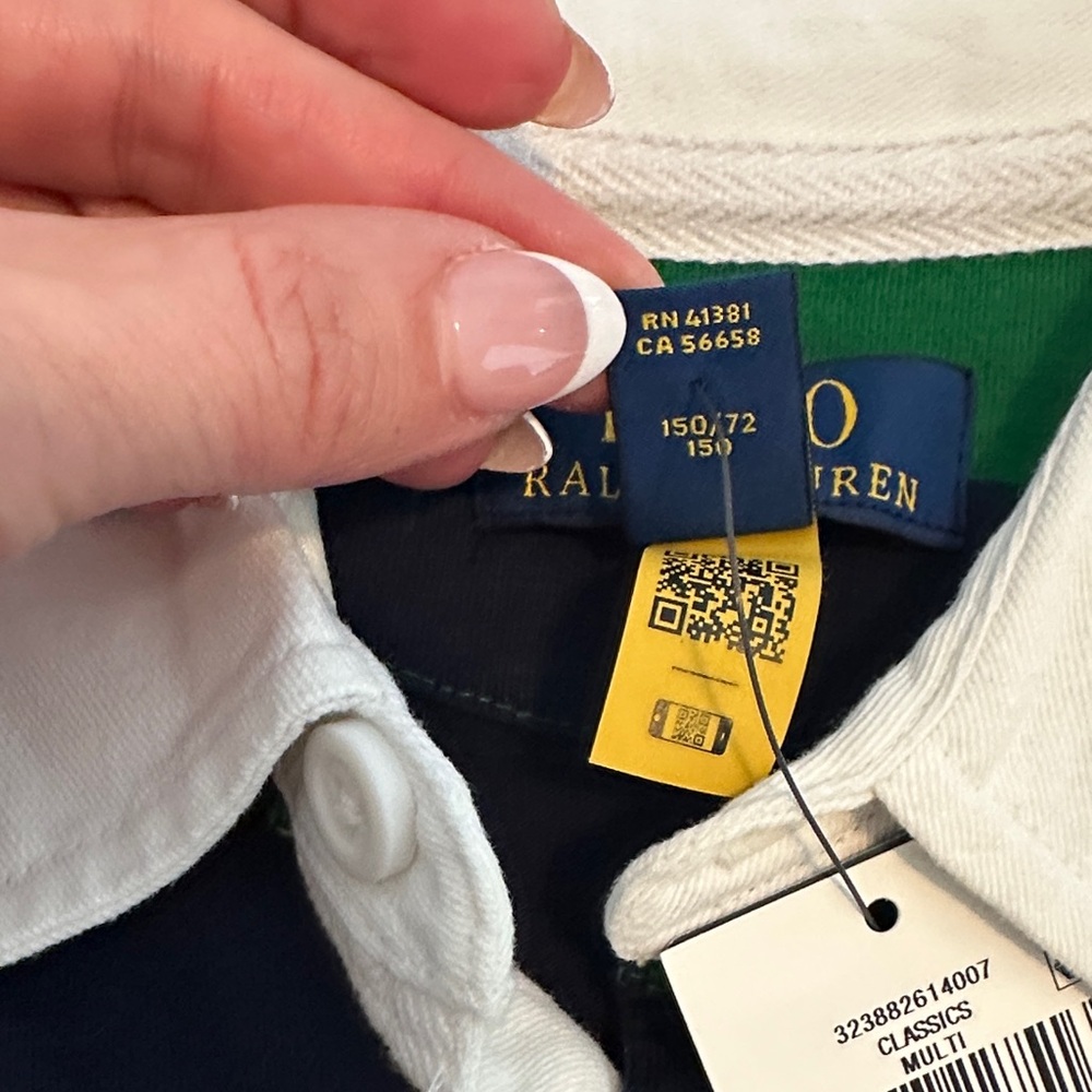 NWT Polo by Ralph Lauren Boys Rugby Striped Green and Navy Polo - Picture 5 of 6